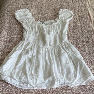 Hollister White Puff-Sleeve Smocked Waist Jumper - Women's Large